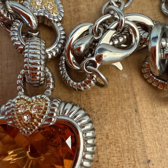 Citrine Heart Pendant Silver and Gold Necklace - Picture 4 of 13